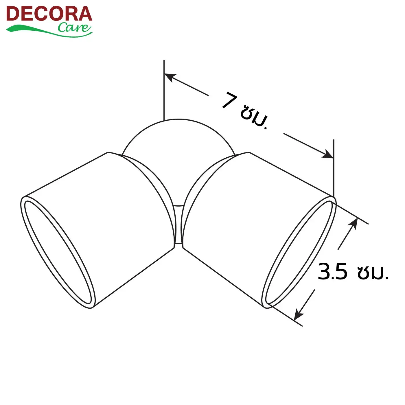 ขนาดของข้องอราวจับปรับมุมราวจับติดผนังต่อเนื่อง decora care